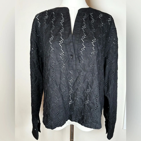 Madewell Long Sleeve Popover Top Black Eyelet Women's Size Medium New With Tags - Picture 5 of 11